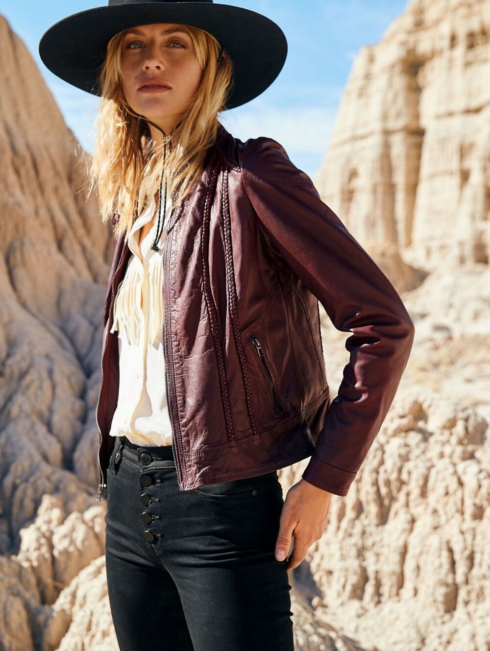 Overland SUE LEATHER JACKET, Size L, Bordeaux - Picture 2 of 10
